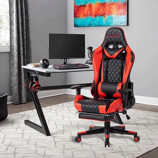 Chaise de Gaming FOXSPORT - E- Sports - Chaise de bureau avec coussin de nuque et coussin de dossier réglable - Avec support de jambe - Chaise de gamer ergonomique - Chaise de gamer - Chaise d'ordinateur - Chaise pivotante - Rose