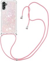 Coverup Liquid Glitter Back Cover met Koord - Geschikt voor Samsung Galaxy A34 Hoesje - Pink