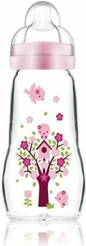 Flessenwarmer - MAM-glazen fles - 260 ml - 0 tot 6 maanden - Speenstroom 2 - Roze