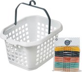 Wasknijpers ophang mandje/bakje - wit - met 52x plastic knijpers