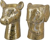 Bloempot - Plantenpot - Safari - Olifant - Giraffe - Set van 2 - Antiek goud - Woondecoratie - Kunstbloemen - Kunstplanten - Cement - 18,5 cm