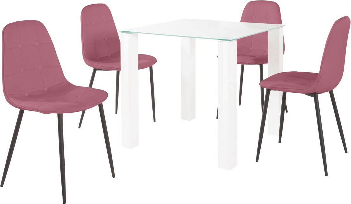 Norma-Set van Eettafel 80x80cm met 4 Stoelen in Rose