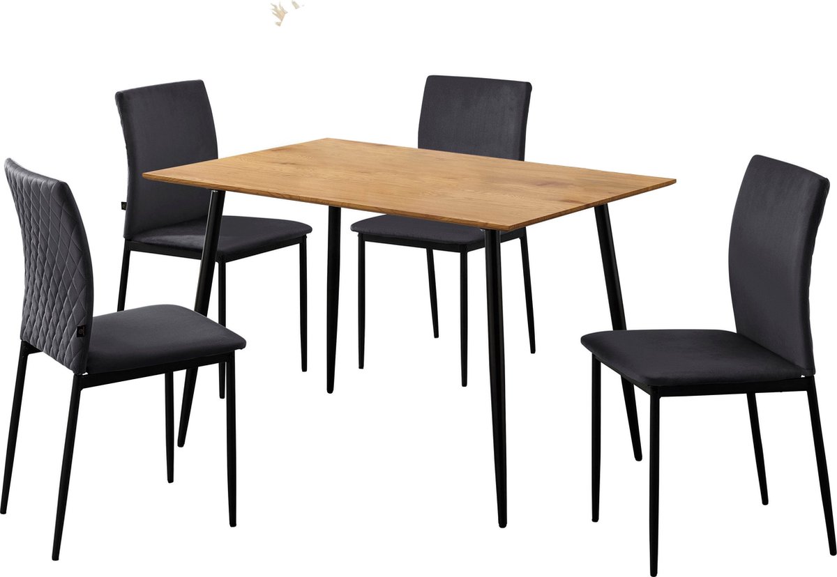 Notio Living Eetset - 120 cm Tafel - Eiken/Antraciet Fluweel Gris