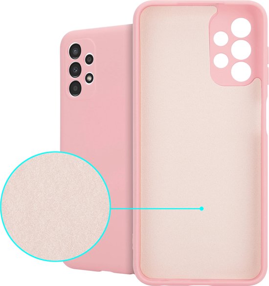Roze ShieldCase hoesje voor Samsung A13, met een detail van de binnenkant.