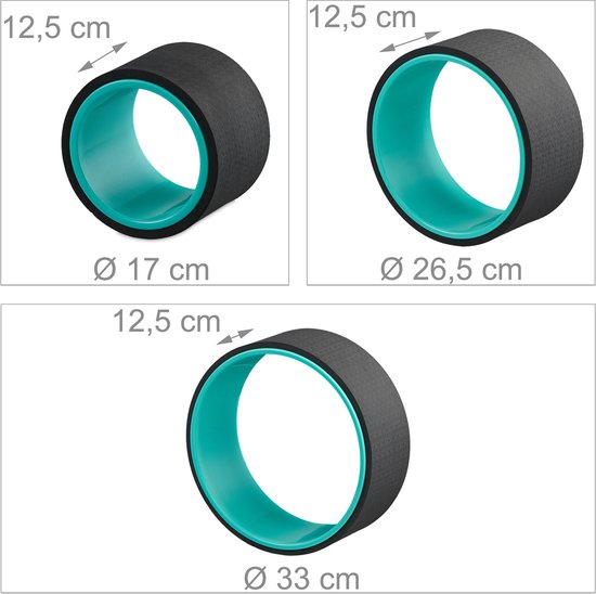 yoga wiel - set van 3 - Ø 33, 26,5, 17 cm - 2 yogariemen - pilates - kunststof van SensoLife — afbeelding 4