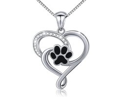 Donley As Ketting Hond & Kat - Urn Ketting voor Dieren - Zilverkleurig Hart met Pootje & Zirkonia - Crematie Asketting met Urn Vakje - Gedenksieraad Huisdier - Memorial Ashanger - Incl. Cadeauverpakking - Persoonlijk Herdenkingssieraad