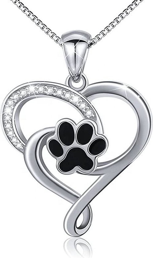 Donley As Ketting Hond & Kat - Urn Ketting voor Dieren - Zilverkleurig Hart met Pootje & Zirkonia - Crematie Asketting met Urn Vakje - Gedenksieraad Huisdier - Memorial Ashanger - Incl. Cadeauverpakking - Persoonlijk Herdenkingssieraad