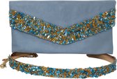 Jessidress® Luxe Handtas met Riem met Steentjes Enveloptas Bruids Accessoires met strass Elegante Taille Ketting Dames Riem - Blauw