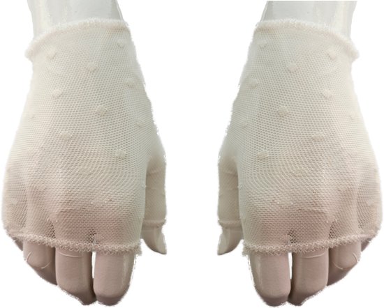 Gants dentelle point blanc taille unique gant élastique sans doigts fête Anime gothique