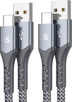 2-Pack 2M USB-A naar USB C-kabel 3.1A snellaadkabel + data gevlochten