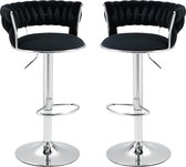 Merax Set de 2 Tabourets de bar de Luxe – Tabouret de bar – Chaise de bar avec repose-pieds et dossier – Zwart avec Argent