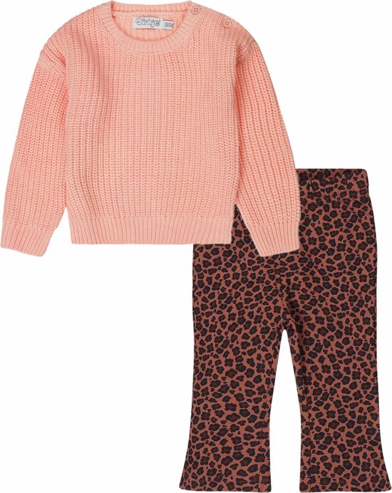 Dirkje - Ensemble de vêtements - Filles - 2 pièces - Pantalon Smokey Pink avec imprimé léopard - Pull tricoté Soft Pink - Taille 98