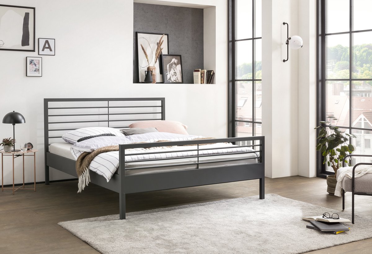 Bed Box Wonen New York metalen bed Antraciet 160x210 cm