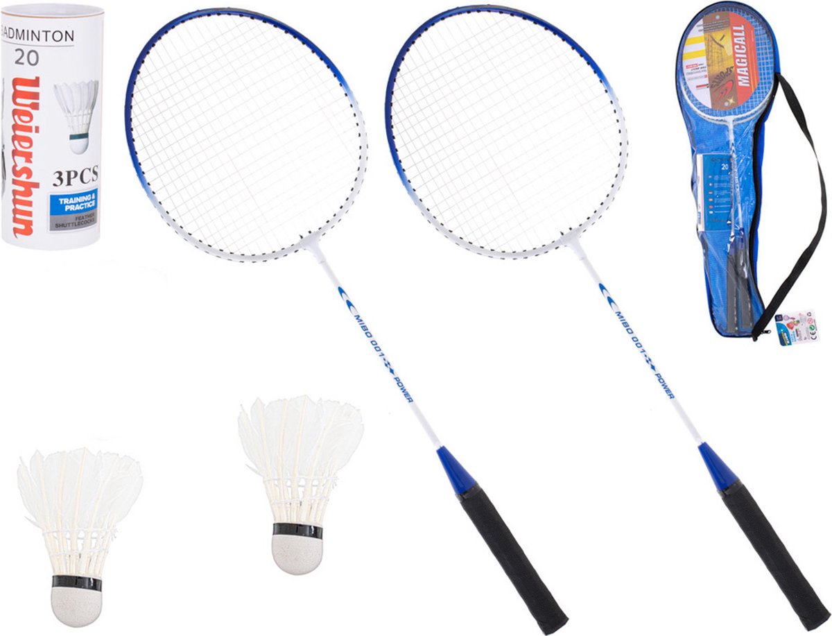 Playos® - Badmintonset - 2 Rackets - Blauw - in Hoes - Inclusief Shuttles - Badminton Rackets - Badminton Set - Speelgoed - voor Kinderen - Camping - Kampeer Speelgoed - Buitenspeelgoed - Playos
