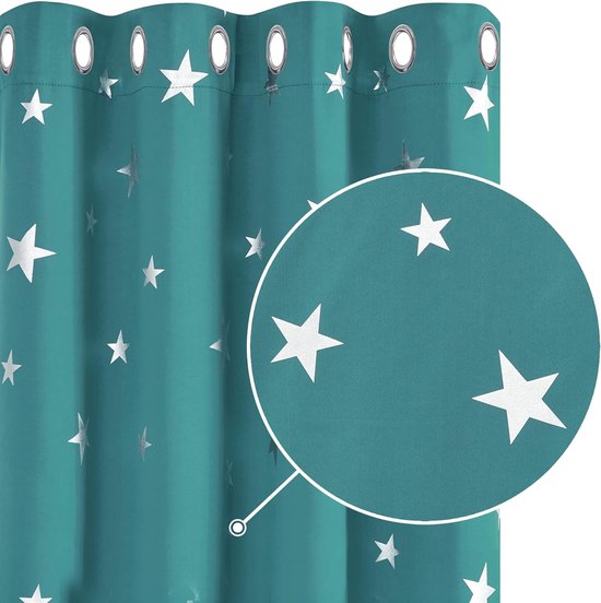 Rideau opaque, rideau occultant à étoiles, turquoise, 260x140 | bol
