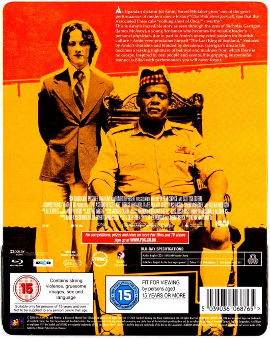 De achterkant van de Blu-ray hoes toont de filmdetails en de cast, inclusief een man in een pak en een man in militair uniform.
