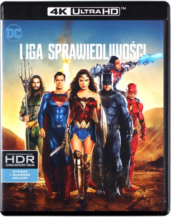 De Justice League staat op de voorkant in hun superheldenkostuums, waaronder Superman, Wonder Woman, Batman en Aquaman.