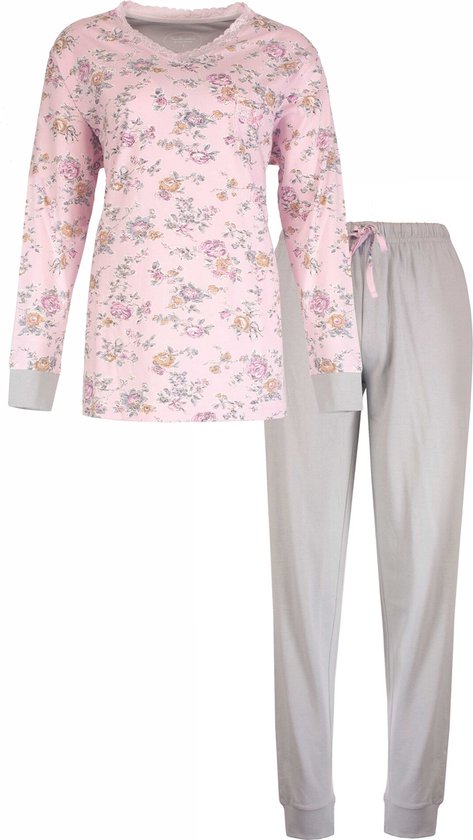 Tenderness Dames Pyjama Set - Bloemetjes print - 100% Gekamde Katoen - Roze - Maat XXL