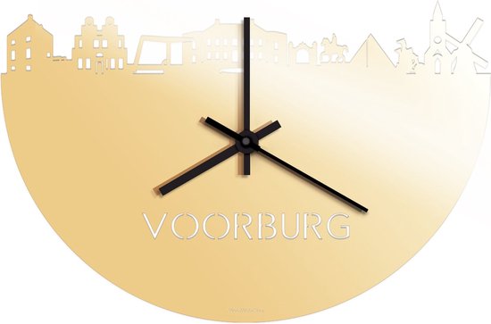 Skyline Klok Voorburg Goud Metallic - Ø 40 cm - Stil uurwerk - Wanddecoratie - Meer steden beschikbaar - Woonkamer idee - Woondecoratie - City Art - Steden kunst - Cadeau voor hem - Cadeau voor haar - Jubileum - Trouwerij - Housewarming -