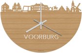 Skyline Klok Voorburg Bamboe hout - Ø 40 cm - Stil uurwerk - Wanddecoratie - Meer steden beschikbaar - Woonkamer idee - Woondecoratie - City Art - Steden kunst - Cadeau voor hem - Cadeau voor haar - Jubileum - Trouwerij - Housewarming -