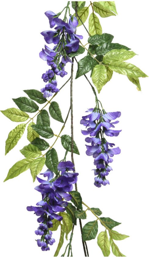 Blauwe regen/wisteria kunsttak kunstplanten slinger 150 cm - Kunstplanten/kunsttakken