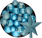 Kerstversiering set - 30x st kerstballen en ster piek - ijsblauw - kunststof