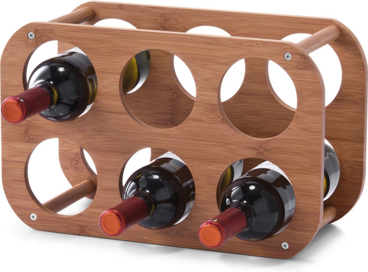 1x Houten wijnflessen rekken/wijnrekken compact voor 6 flessen 38 cm - Keukenbenodigdheden - Woonaccessoires/decoratie - Wijnflesrekken/wijnflessenrekken/wijnrekken - Rek/houder voor wijnflessen — cadeau in Wonen & Interieur - foto 2