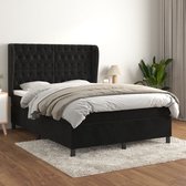 The Living Store Boxspringbed - Zwart fluwelen bedframe - Pocketvering matras - Huidvriendelijk topmatras - 203x147x118/128cm