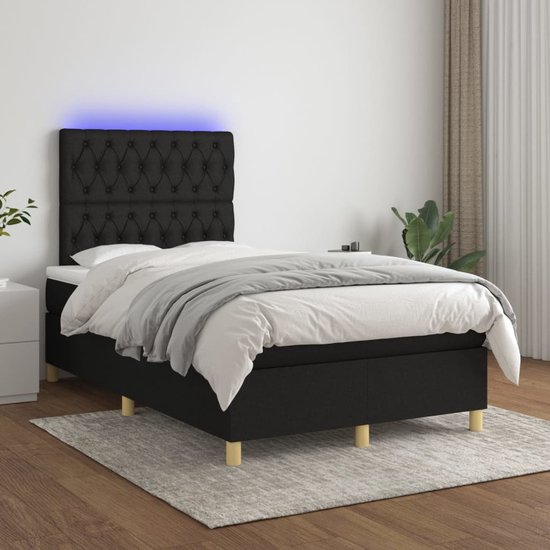 The Living Store Boxspring met matras en LED stof zwart 120x200 cm - Bed