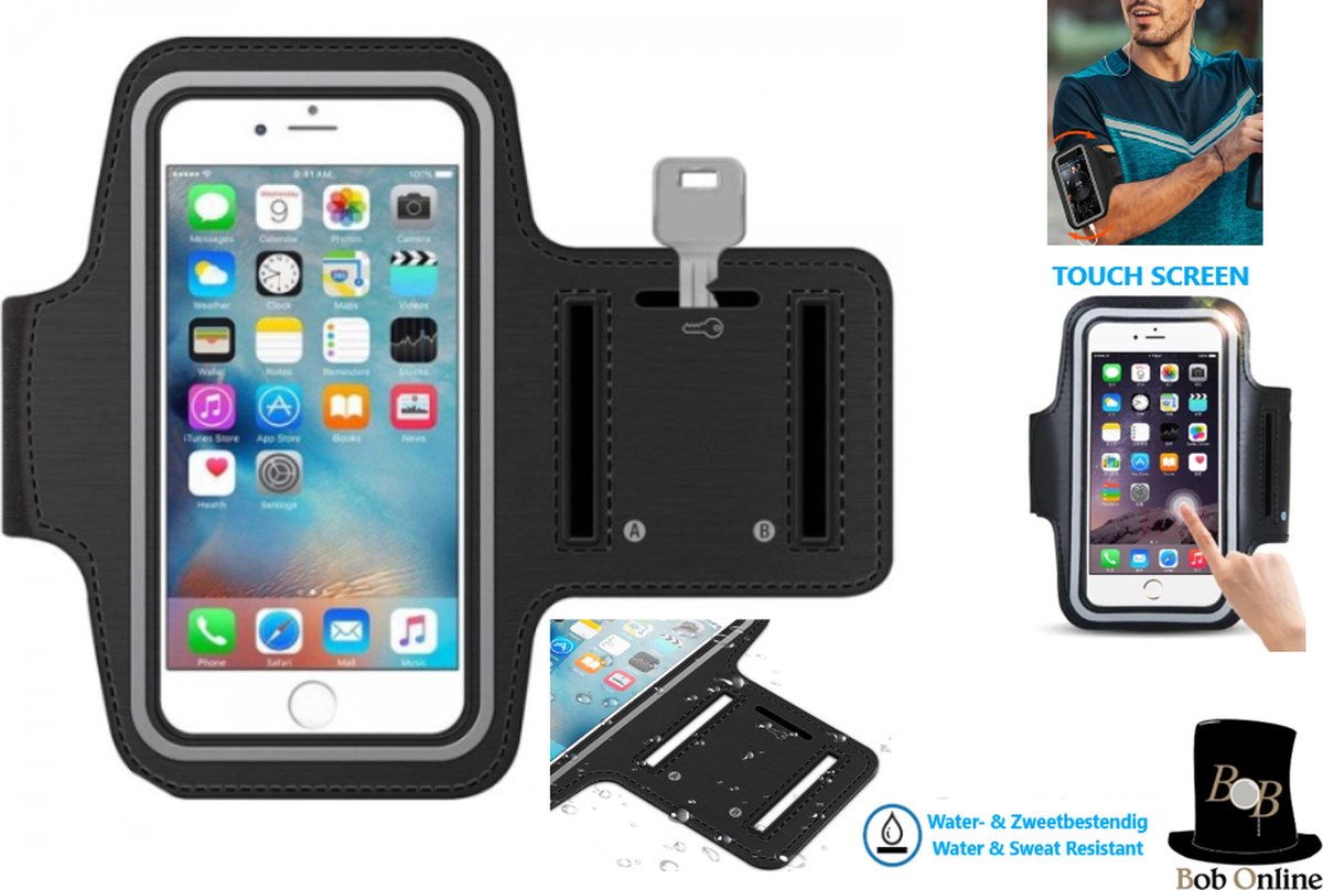 Bob Online™ - 1 Stuk - Sportarmband - Universeel Verstelbaar Hardlopen Armband - Smartphone Telefoonhouder - Hardlopen - 1 Piece – Sport Mobile Phone Arm Band – Universal, Adjustable & Touchscreen Mobile Phone Arm Band incl. – Waterdicht Touchscreen
