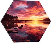 Dibond Hexagon - Kleurrijke Zonsondergang bij Groot Meer - 40x34.8 cm Foto op Hexagon (Met Ophangsysteem)