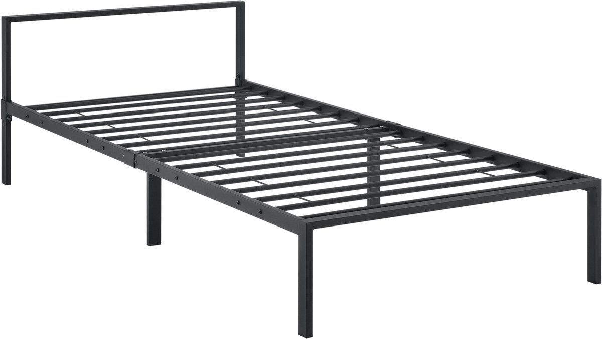 Stalen bed Gloria - Bedframe - Met bedbodem - 90x200 cm - Zwart - Modern design