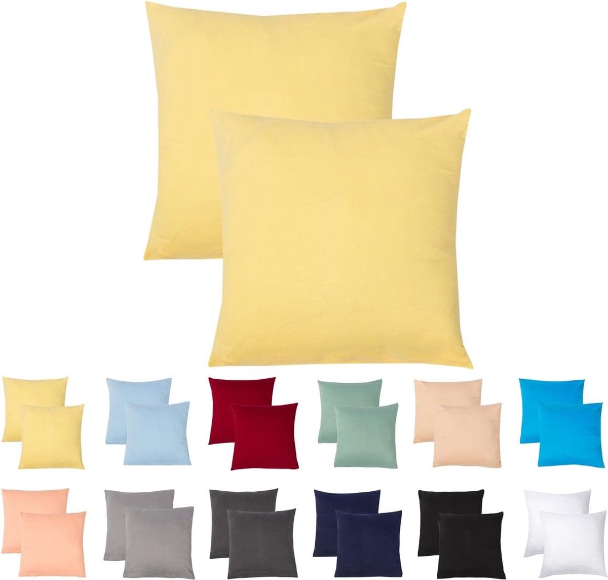 Livessa Set van 2 kussenslopen 40 x 40 van % 100 katoen jersey stof 140 g/m², verborgen ritssluiting, kussensloop 40 x 40 cm, kussenhoes, ultrazacht en ademend, Oeko-Tex gecertificeerd geel