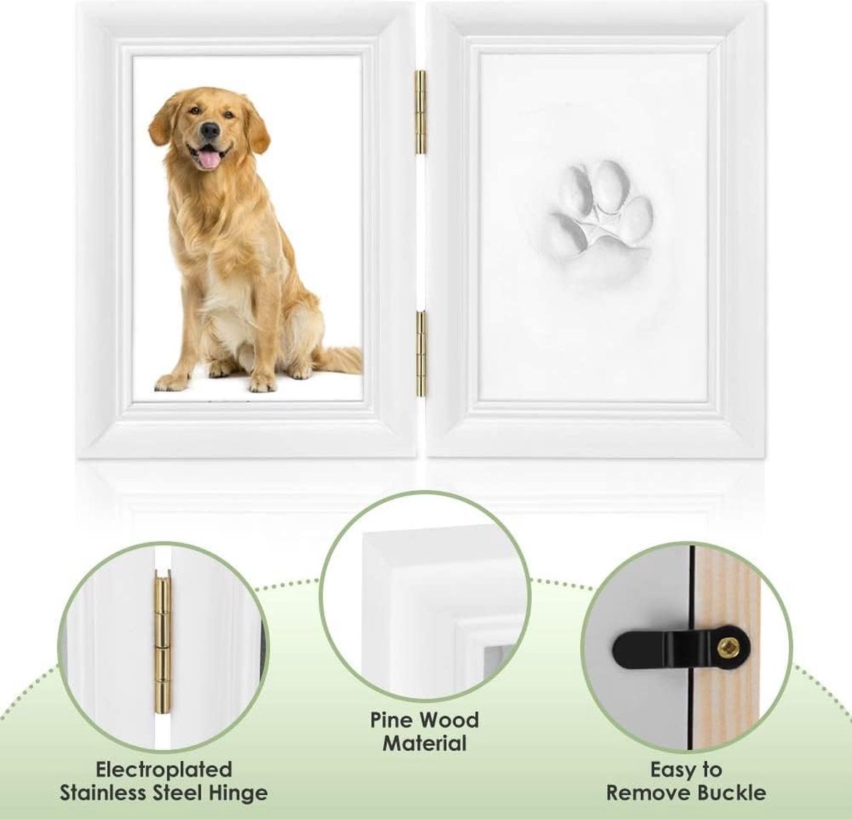 Cadre Empreintes Pattes Chien/Chat - Bois 23x15cm - Kit Souvenir Photo + Argile