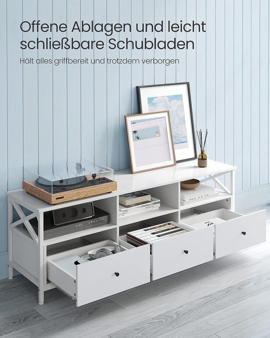 HYUB Tv-kast voor onder de 65 inch televisie, tv-meubel met veel opbergruimte, modern tv-dressoir, lowboard met 3 schuifdeuren en 2 laden, tv -kast voor woonkamer en eetkamer, zwart HYUB Tv-kast voor onder de 65 inch televisie, tv-meubel met veel opbergruimte, modern tv-dressoir, lowboard met 3 schuifdeuren en 2 laden, tv -kast voor woonkamer en eetkamer, zwart