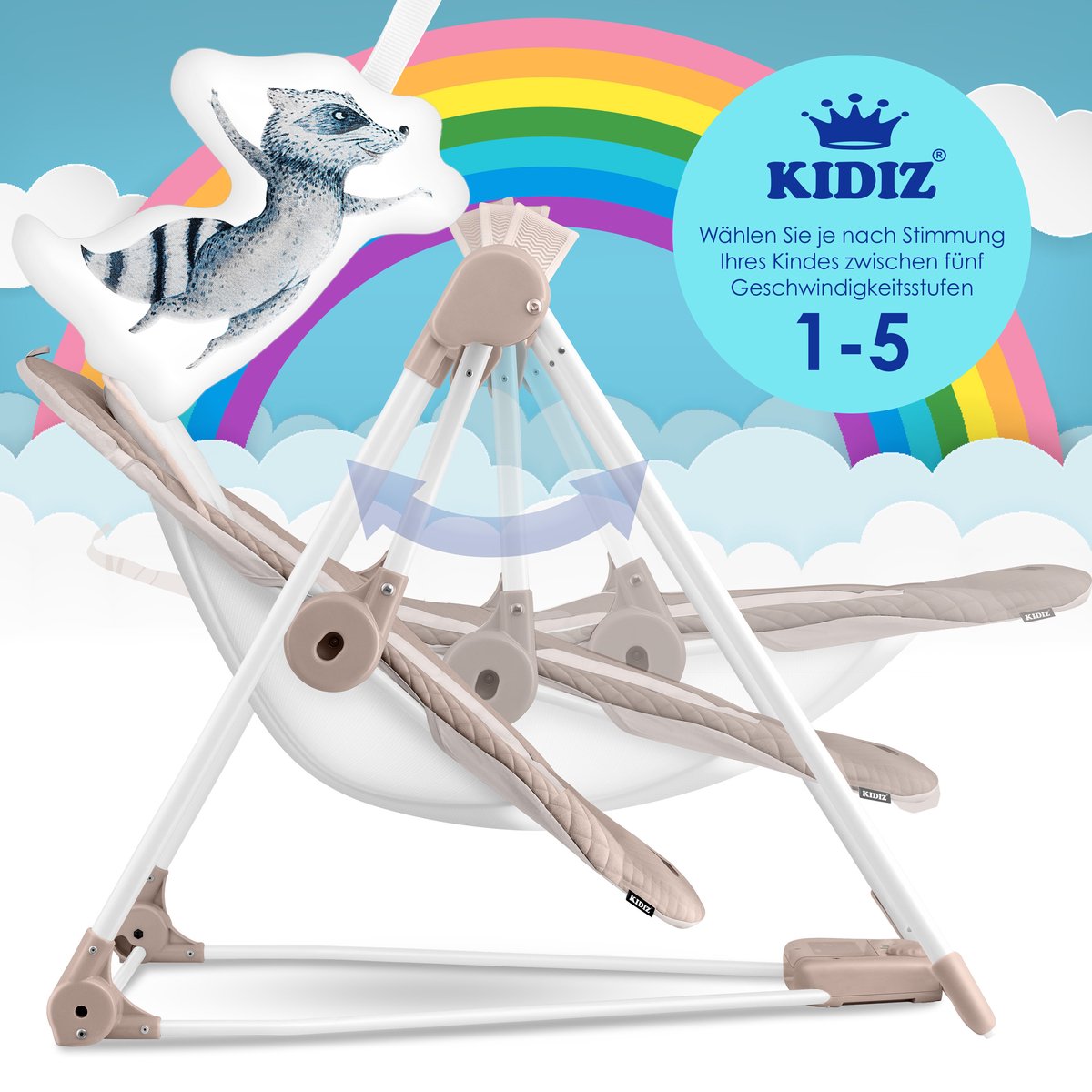 KIDIZ Wipstoel Baby Elektrisch Babyschommel tot max 9kg - Beige thumbnail 4