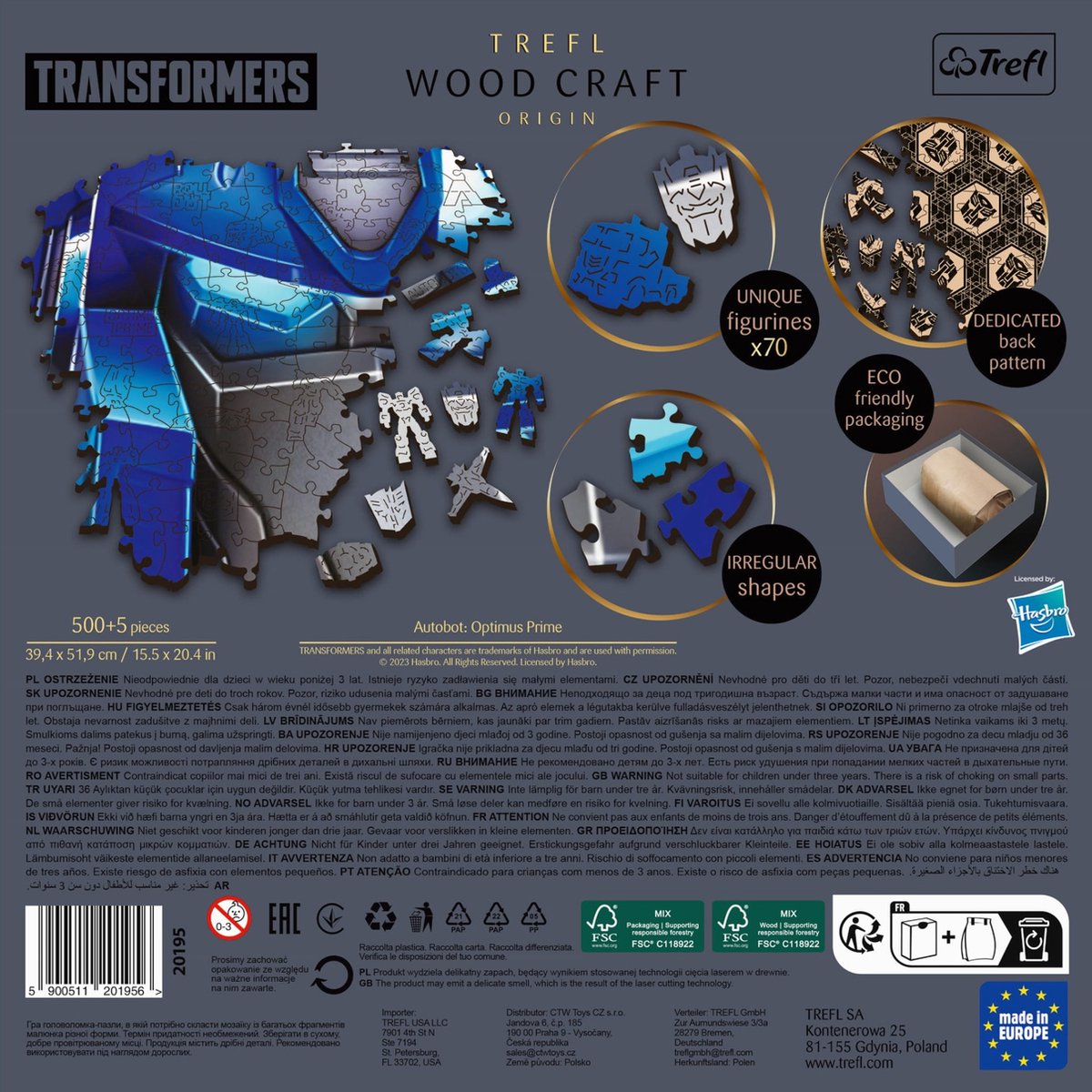 Trefl houten puzzel Transformers Optimus Prime 500+5 stukjes FSC.