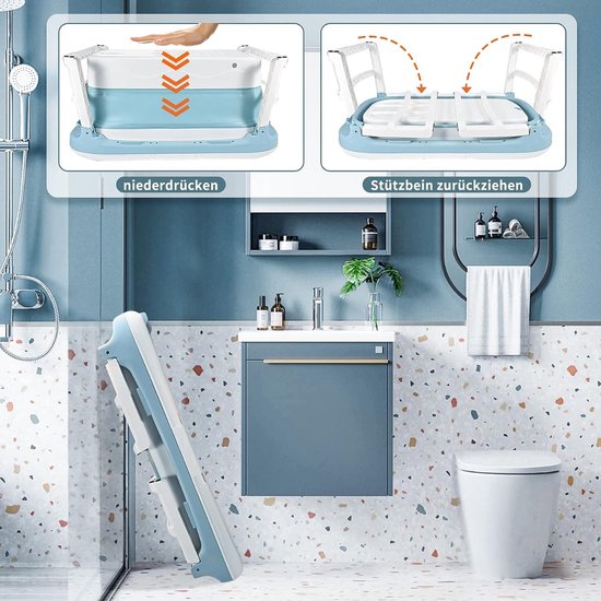 YUENFONG Baignoire pliable pour adulte XL 128 x 62 x 53 cm, Baignoire portable avec Couvercle amovible pour petite salle de bain - Puériculture & Eveil bébé