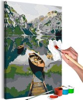 Doe-het-zelf op canvas schilderen - Boat in the Mountains.