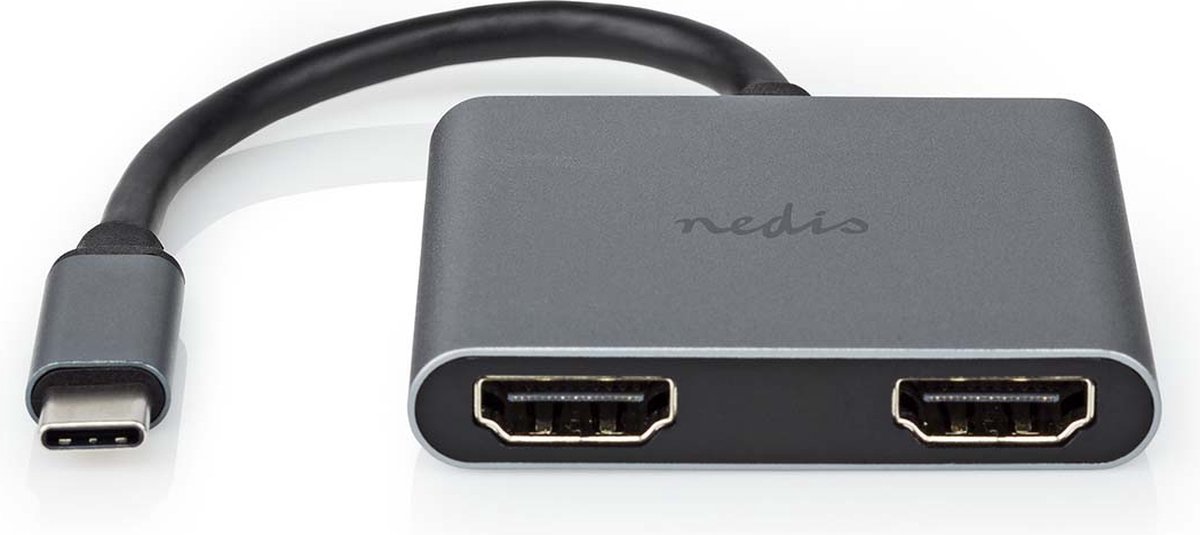 USB Multi-Port Adapter | USB 3.2 Gen 1 | USB-C Male | 2x HDMI | 0.10 m | Rond | Vernikkeld | PVC | Zwart | Envelop