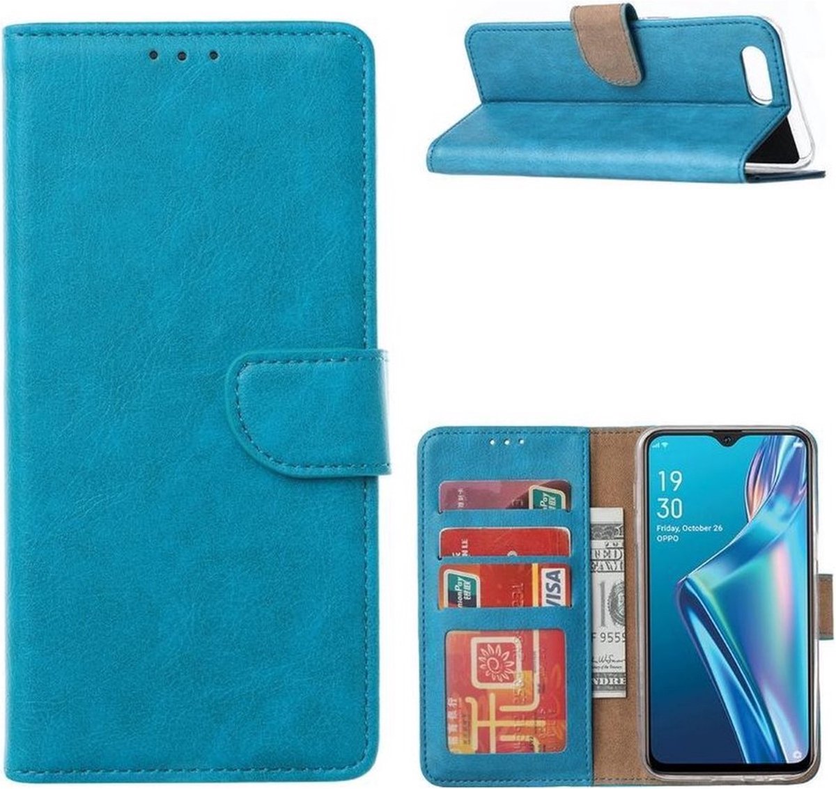 LuxeBass Hoesje geschikt voor Huawei Y7 (2017) - Bookcase Turquoise - portemonnee hoesje gsm hoesje - telefoonhoes - telefoonhoesjes