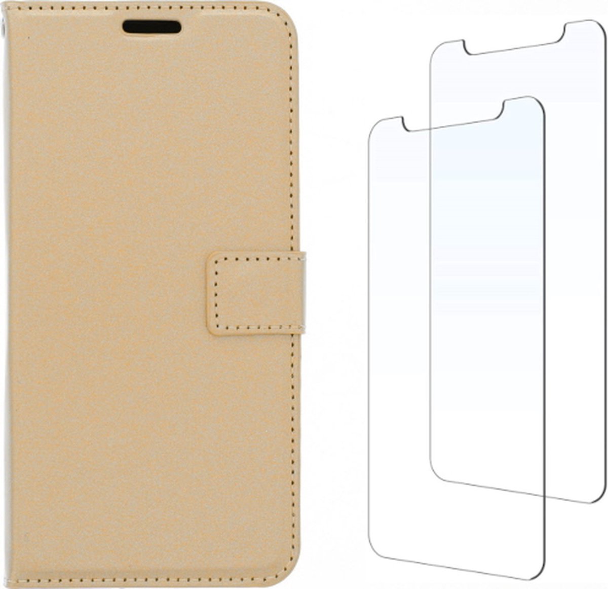 LuxeBass Nokia 1.3 hoesje book case + 2x Glas Screenprotector goud - telefoonhoes - gsm hoes - telefoonhoesjes - glas scherm - bescherming