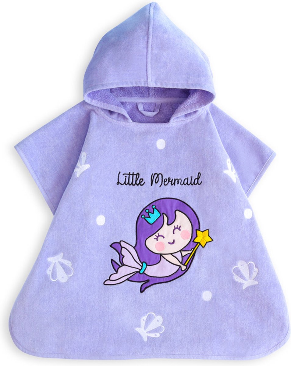 Milk&Moo Kinderponcho Kleine Zeemeermin - Badponcho voor Kinderen - Surfponcho - Kinderbadjas met Capuchon - Paars