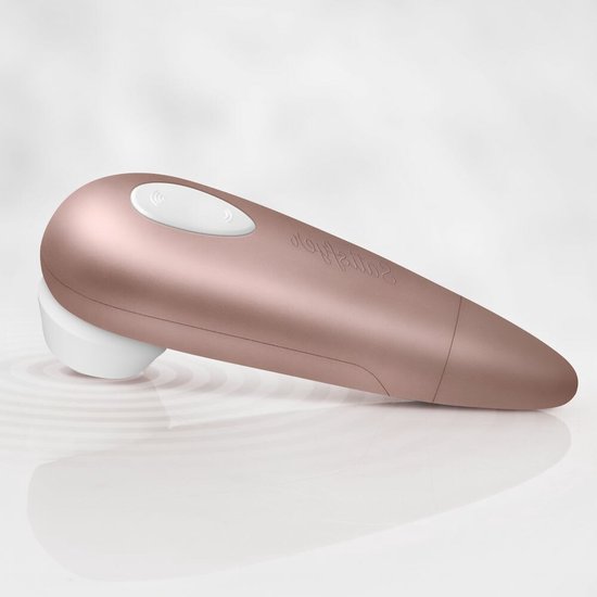 Roze Satisfyer Air Pulse met witte applicator en bedieningsknop.