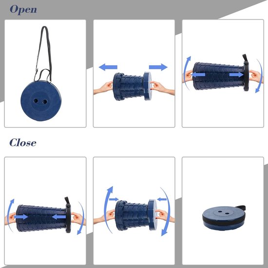 Draagbare Telescopische Kruk, Opvouwbare Plastic Kruk, Draagbare Opvouwbare Zitje voor Vissen BBQ Camping Tuinieren Indoor Keuken, Maximale Belasting: 150 kg, Marineblauw van Theezug — afbeelding 2