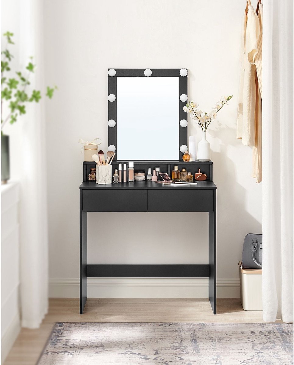 Kaptafel met spiegel en gloeilampen - Modern - Zwart
