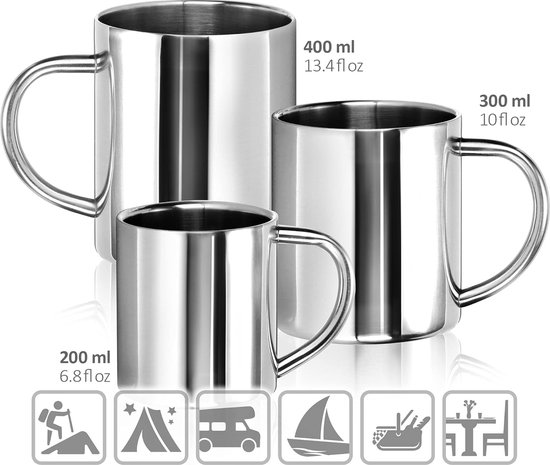 2x tasse thermos en acier inoxydable - 400 ml par tasse - tasse isolante à  double