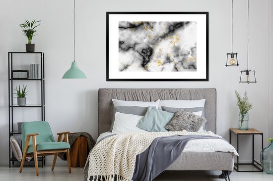 Fotolijst incl. Poster - Agaat - Goud - Marmer - Edelstenen - 120x80 cm - Posterlijst