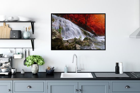 Fotolijst incl. Poster - Waterval - Rotsen - Water - Herfst - 120x80 cm - Posterlijst