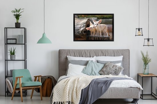 Fotolijst incl. Poster - Vossen - Boomstam - Natuur - 90x60 cm - Posterlijst